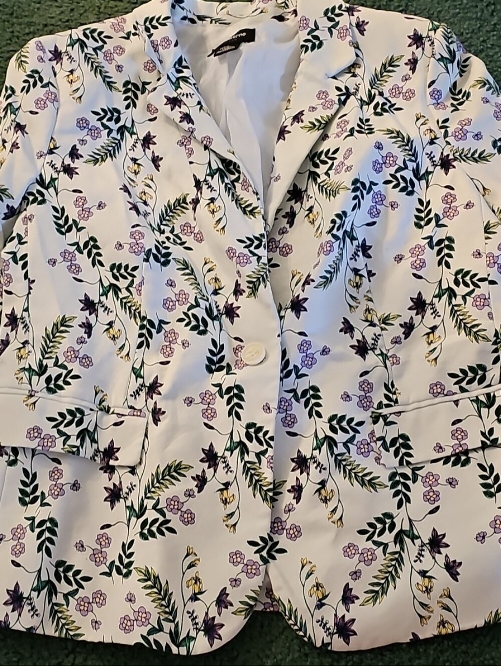 Liz Claiborne White Floral Blazer with Purple & Green Print
